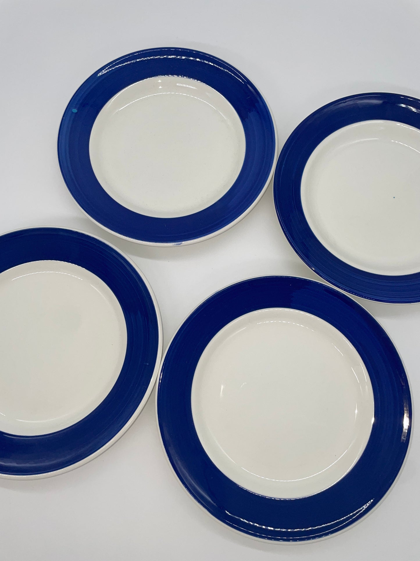 Vintage lunchborden wit & donkerblauw 4 stuks