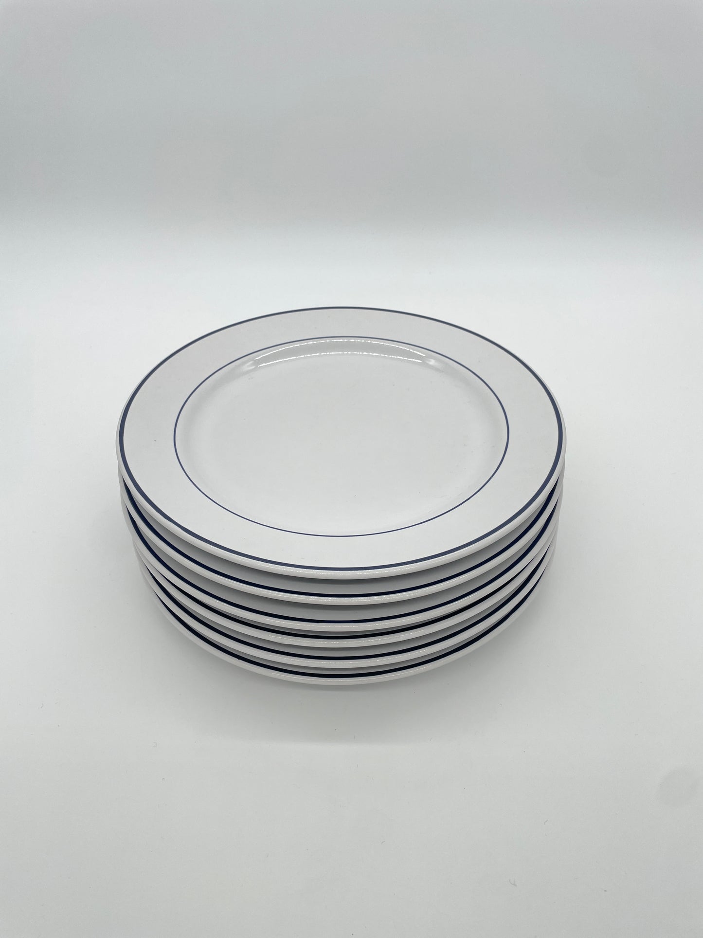 Vintage dinerborden wit met donkerblauwe rand 6 stuks