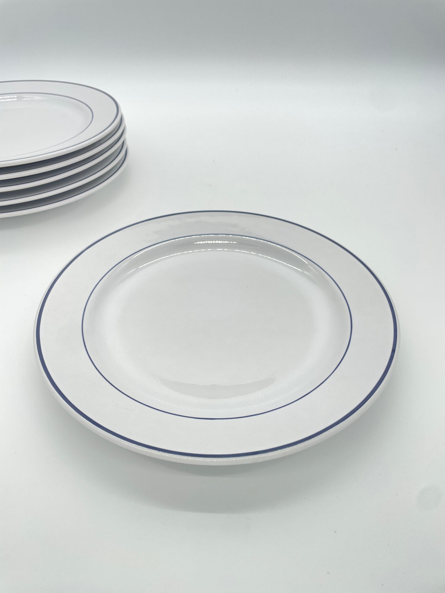 Vintage dinerborden wit met donkerblauwe rand 6 stuks
