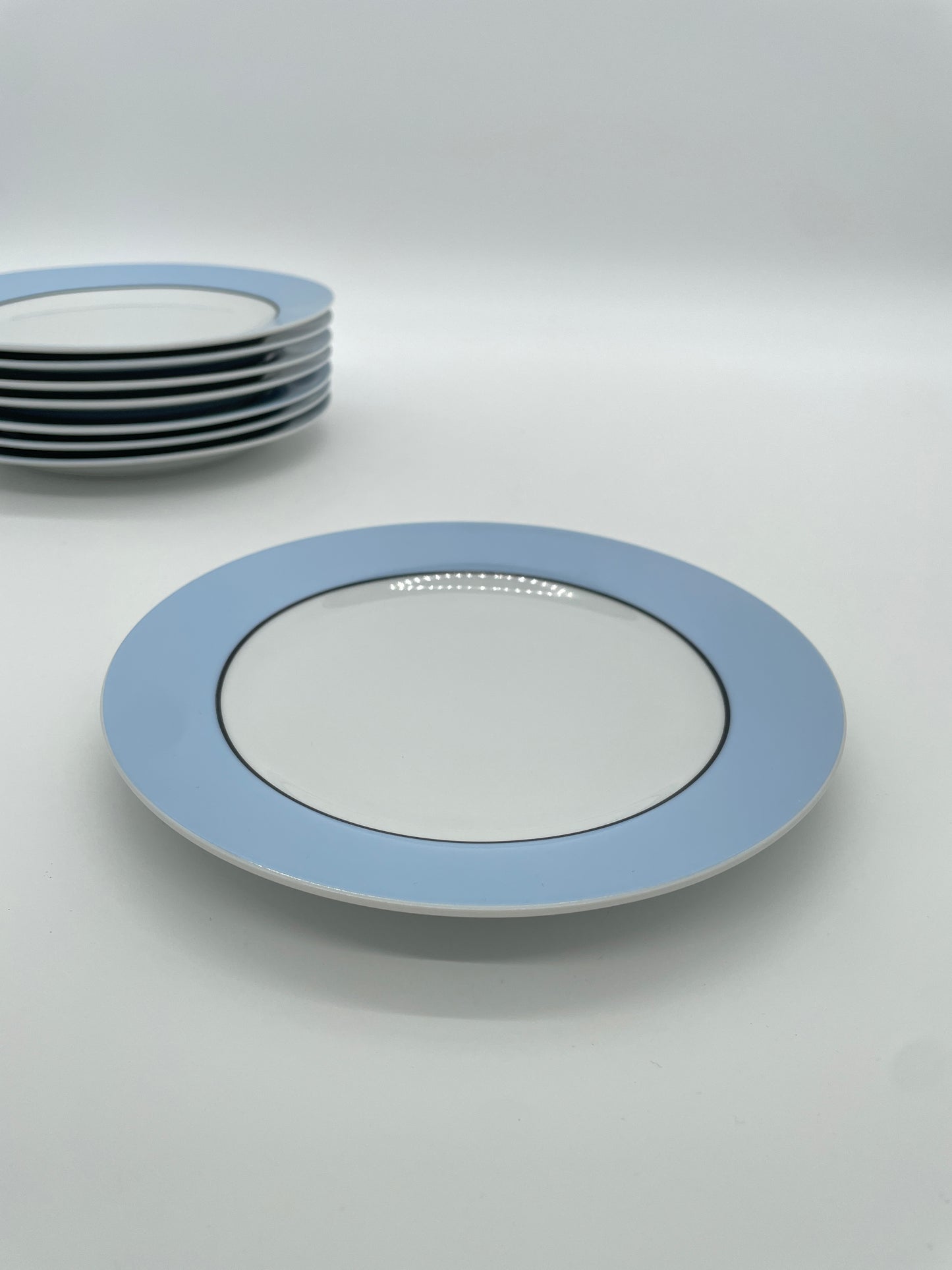 Vintage lunchborden wit & babyblauw 8 stuks
