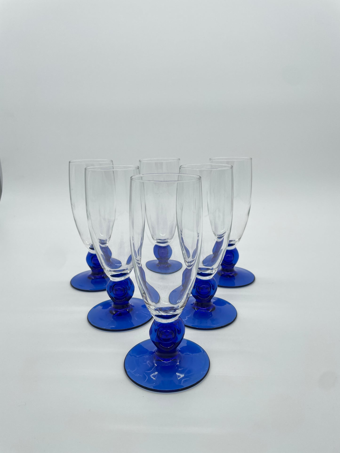Vintage champagneglazen kobalt blauw 6 stuks