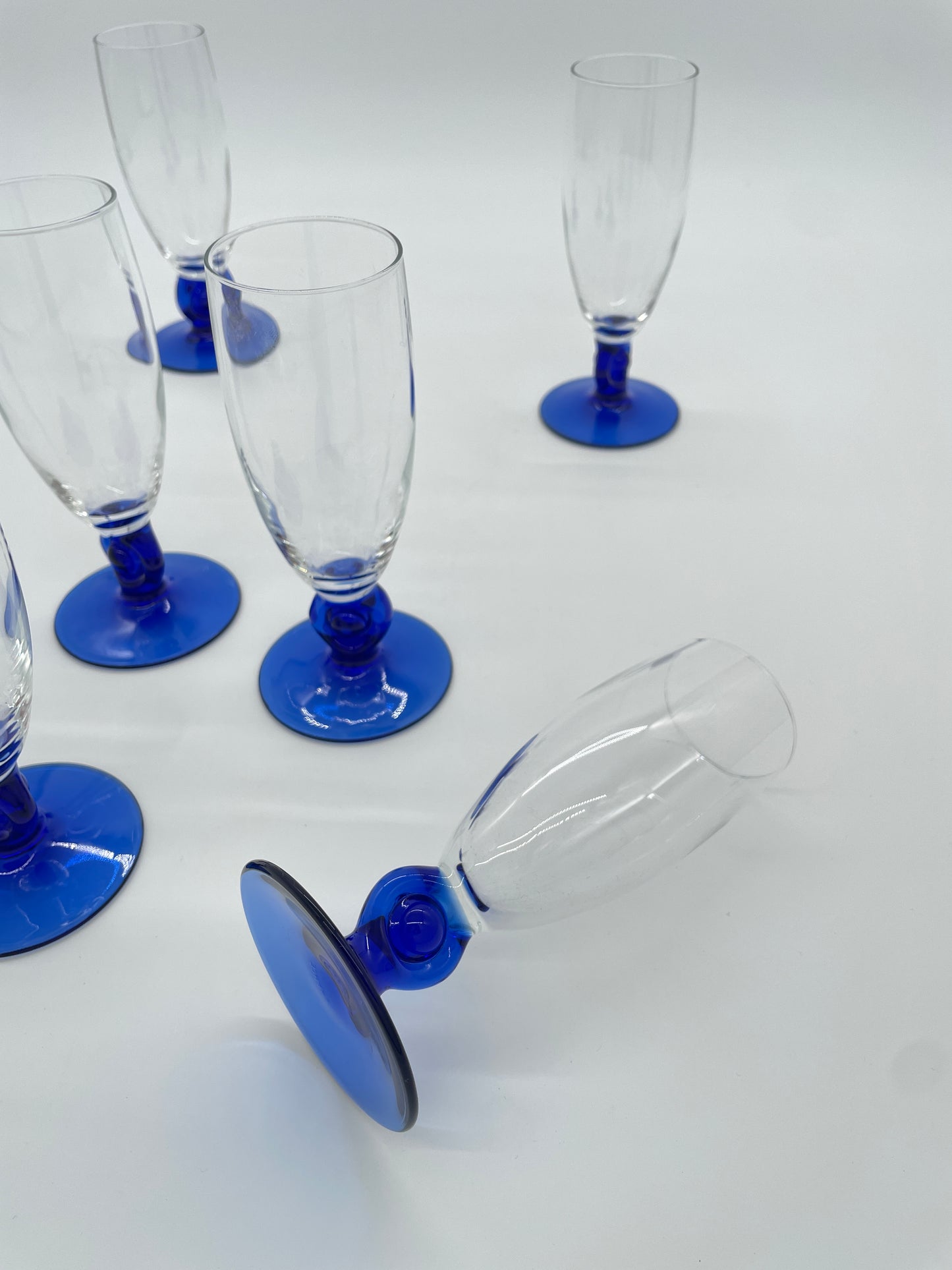 Vintage champagneglazen kobalt blauw 6 stuks