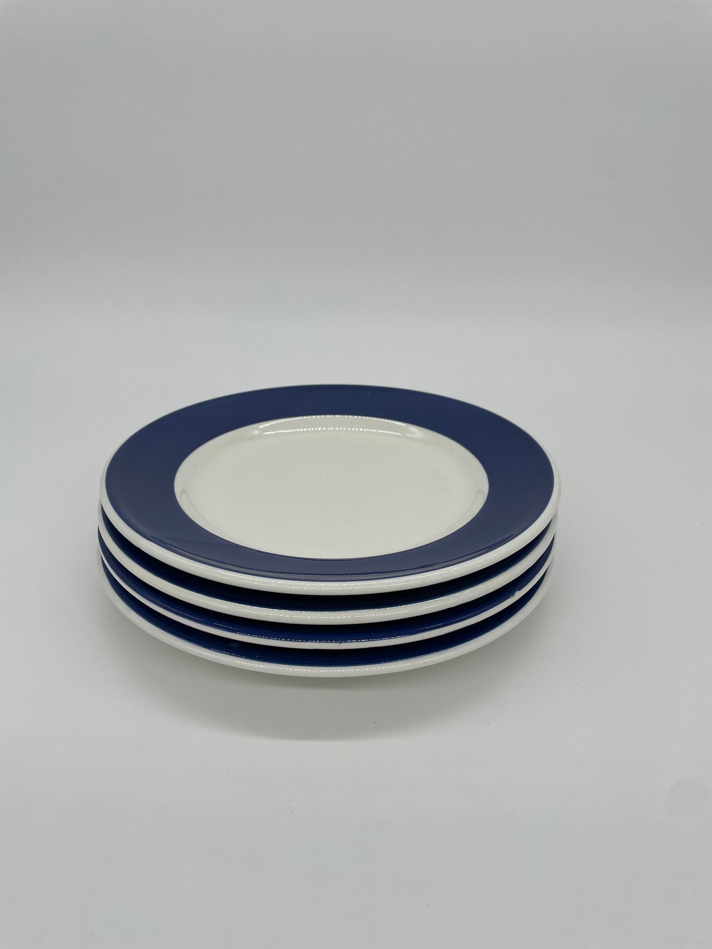 Vintage lunchborden wit & donkerblauw 4 stuks